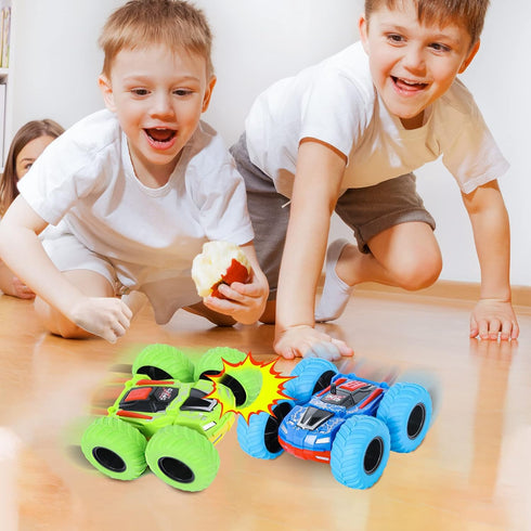 M SANMERSEN Flip Cars - 2 Pack 360° Rotating Stunt Car Toys for Boys Ages 3-6, Push and Go Monster Toy Trucks
