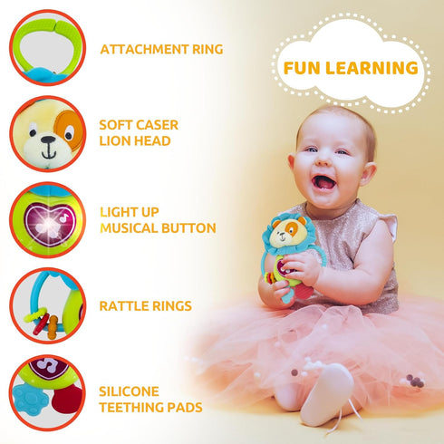 KiddoLab 3 Musical Caesar Teething Toy for Months and Up - Baby Teether, Rattle & Musical Toy with Lights & Fun Sound
