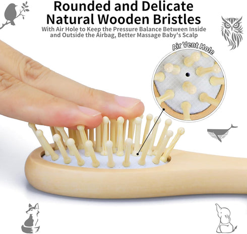Set Personalized Baby Hair Brush & Comb with Soft Goat Bristles,Custom Laser Engraved Name,Newborn Grooming Kit