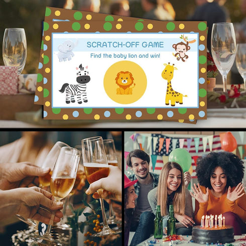 50 Pack Animal Theme Scratch Off Game, Elephant Giraffe Lion Monkey Cards for Birthday Party Activity