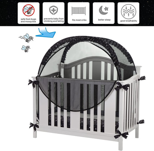 JOINSI Safety Crib Tents to Keep Toddler in, Pop Up Baby Mosquito Net Cover Bed Canopy for Infant - Black