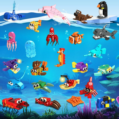 HOGOKIDS 24 Pack Party Favors for Kids Building Set, 629PCS Marine Animals Building Blocks Toy for Goodie Bag Stuffers