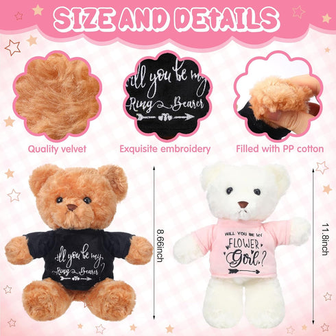 Hungdao 2 Pcs Wedding Flower Girl Proposal Gifts, 11.8 Inch Plush Bear for Wedding Proposal and Bridal Party