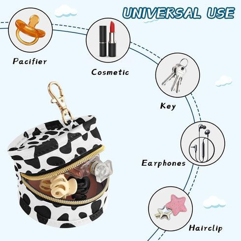 Cow Spots Round Pacifier Storage Case with Zipper, Portable Pacifier Case for Travel, Diaper Bag & Purse, Pacifier