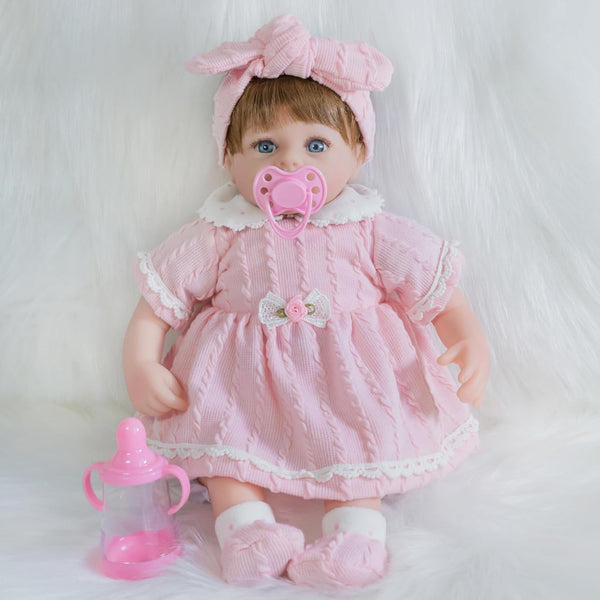 ENADOLL Lifelike Reborn Baby Doll, 16 Inch Realistic Girl with Pink Headband, Gift Set for Kids Age 3+