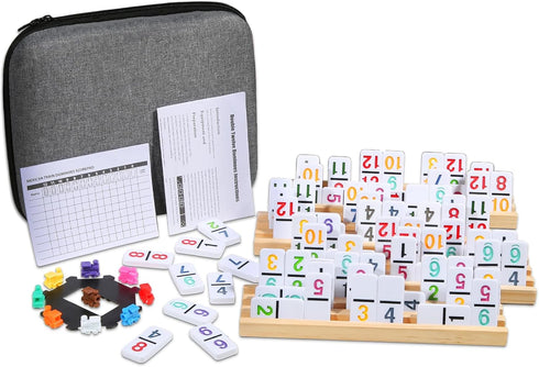 JOYOUSLIFE Mexican Train Numbers Dominoes with 4 Wood Trays, Color Double 12 Numerical
