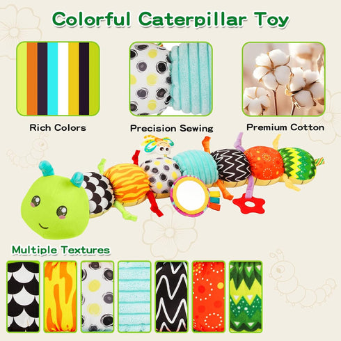 CAHILON 0-12 Tummy 3 6 9 12 18 Baby Toys Musical Caterpillar for Months, Infant Stuffed Animal with Mirror, Crinkle