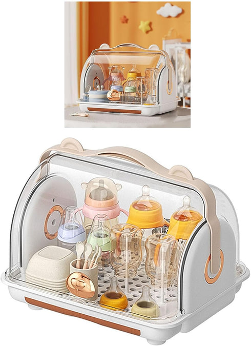 Gucagle Baby Bottle Storage Box Organizer Plastic Multifunctional Drainage Nursing Bottle Drying Rack with Lid for Home