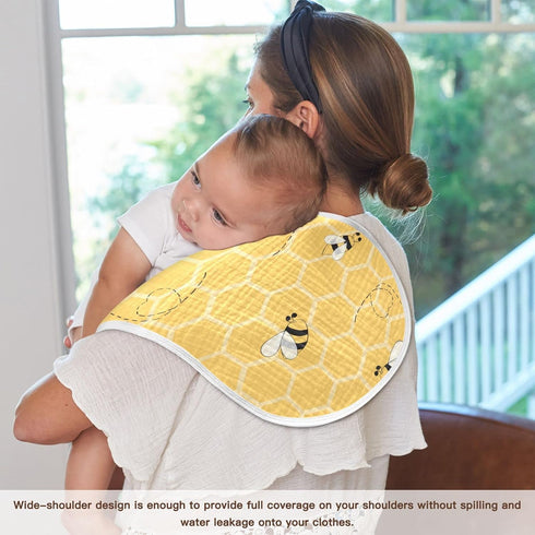 YYZZH 4 Pack 100% Cute Bee On Honey Yellow Honeycomb Muslin Burp Cloths for Baby Cotton Baby Washcloths Bibs for Boy