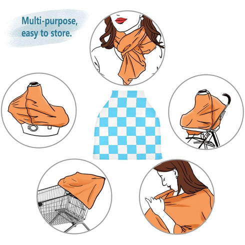 Jynexis Sky Blue Checkerboard Plaid High Stretchy Car Seat Cover for Babies Multi Use Carseat Canopy Cover Nursing