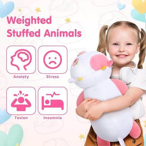 Weighted Stuffed Animals 4.0 Lbs, Weighted Strawberry Cow Plush, 23 inch Cow Weighted Pillow for Kids