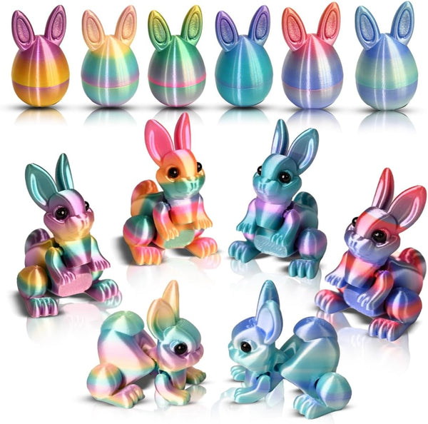 6PCS 3D Printed Bunny Eggs, Prefilled Egg with Articulated Rabbit Fidget Toys