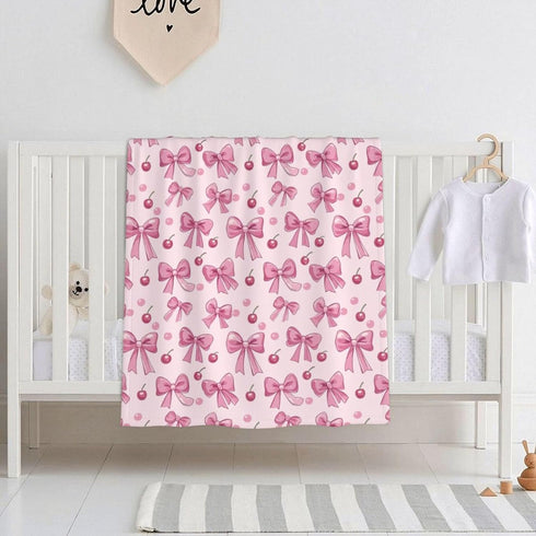 30x40 Inch Baby Blanket Pink Bow Pattern Cherry for Boy Girl Newborn Toddler Infant Nursery Throw Blankets Double Layer