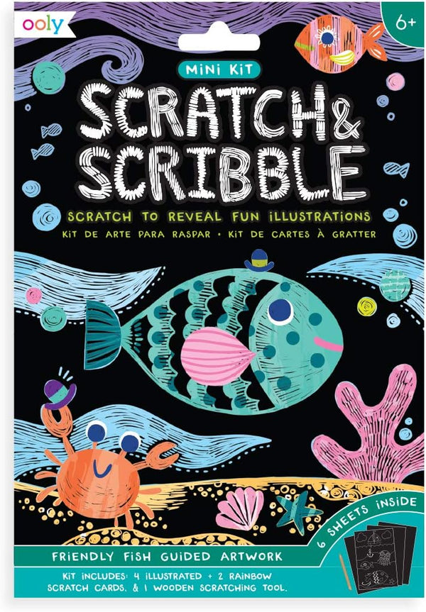 Ooly Mini Scratch & Scribble Art Kit, Friendly Fish, Colorful Scratch Book for Kids Ages 6 and Up, Creative Activity