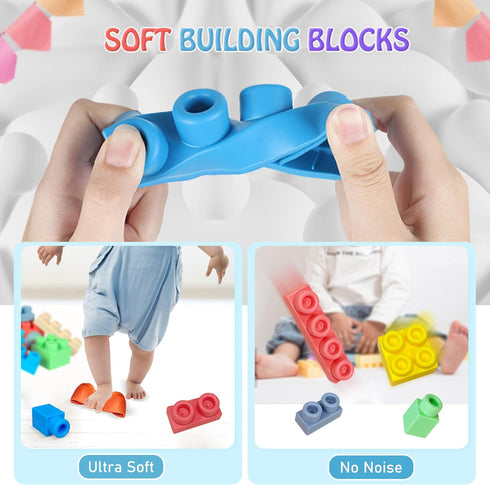 Soft Building Blocks for Toddlers - Baby Stacking Blocks for 1-3 Year Olds, Compatible with Mega Building Blocks, 40 PCS