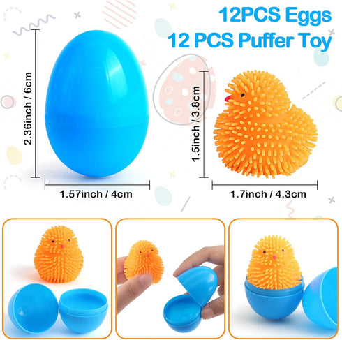 12 Pack SURCVIO Easter Eggs Fillers LED Chick Puffer Balls, Easter Basket Stuffers with Light Up Stress Relief Fidget