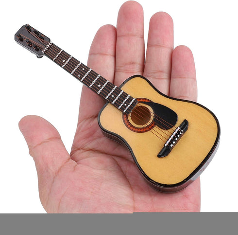 Wooden Miniature Guitar with Stand and Case, 5.9in Black Mini Guitar Model for Home Decor