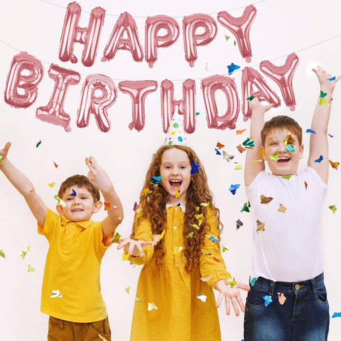Happy Birthday Balloons Banner - Rose Gold 16 Inch Mylar Foil Letters | Inflatable Party Decor for Kids and Adults |