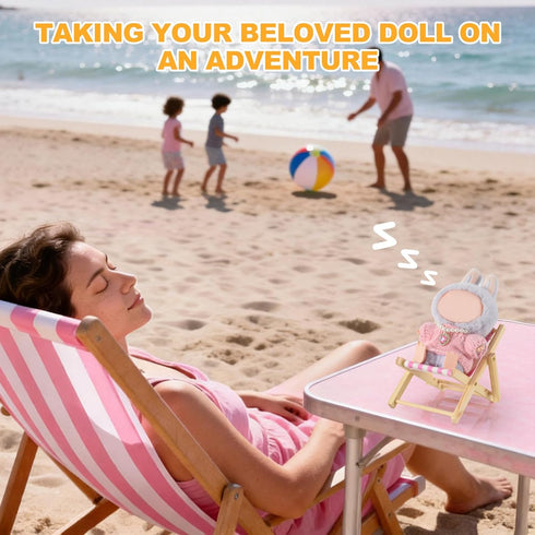 SYFLHYP 4-7in Cute Doll Car Seat for Labubu, Premium Foldable Beach Lounger for Dolls, Beautiful Doll Display