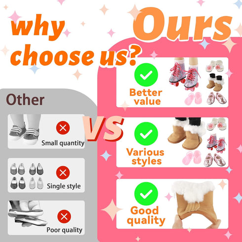 QSKJJI 18 inch 5 Shoes+2 18 Doll Accessories, Pairs of Doll Socks Doll Shoes Includes Snow Boots/Roller