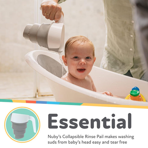 (Pack 2) Nuby Collapsible Rinse Pail for Baby Bath Time - Collapsible Bucket with Easy Grip Handle to Rinse Baby