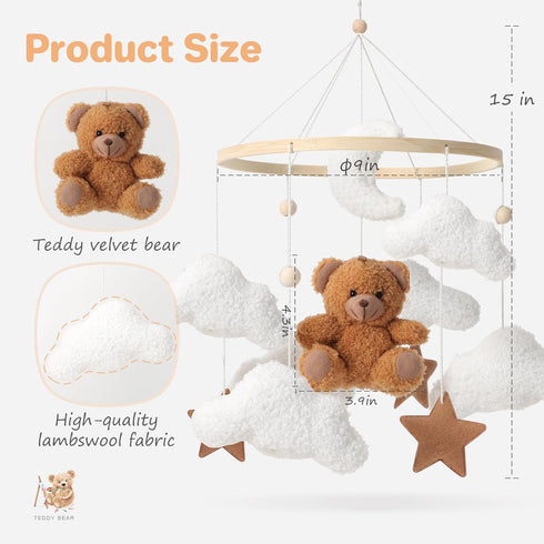 NICEMER Baby Mobile for Crib Teddy Bear Cloud Crib Mobile for Boys and Girls Nursery Mobile Gender Neutral Crib Hanging