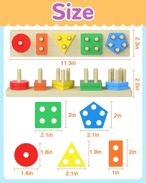 Montessori Toys for 1-3 Year Olds - Wooden Learning Puzzles Shape Sorter Toys for Toddlers Birthday Gifts