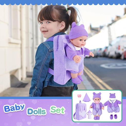 ZNTWEI 12 Inch Backpack Playset Backpack, 3 Baby Doll with Washable Dolls and Accessories Includes Bottles, Nipple