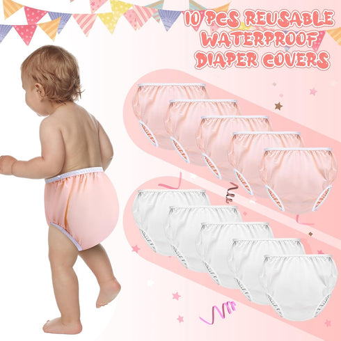 Cozypower 10 Pairs Waterproof Plastic Pants for Toddlers Reusable Plastic Diaper Covers Potty Training Underwear