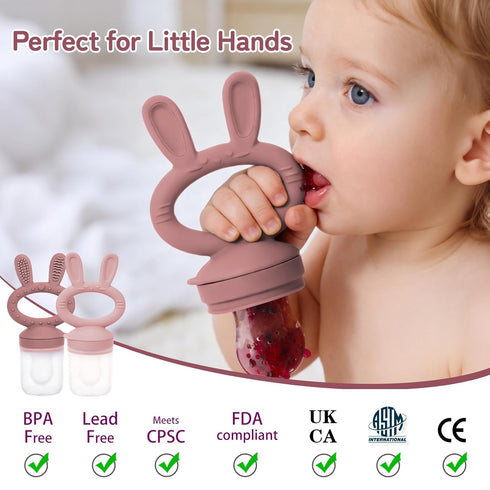 2 Pack, 4M+, Frozen Baby Fruit Feeder Pacifier Silicone Baby Food Feeder, Pink Bunny Feeder for Babies Fruit Feeder