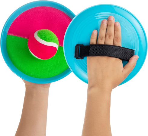 Outdoor Games for Kids Ages 4-8 - Toss and Catch Ball Set with 4 Paddles, 4 Balls, Storage Bag, Yard Fun