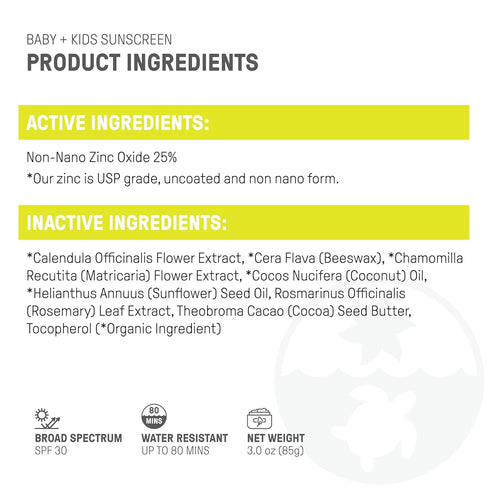 30 3.0 oz Raw Elements Baby & Kids SPF Organic Sunscreen Tin, Non-Nano Zinc Oxide, Reef-Safe, Cruelty-Free, Gluten