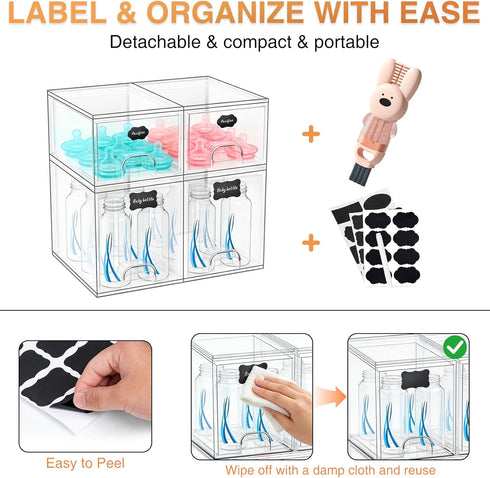 Countertop 4 1 TOOGE Stackable Baby Bottle Organizer: Acrylic Bottle Organizer Baby Storage Drawers Clear Bottle
