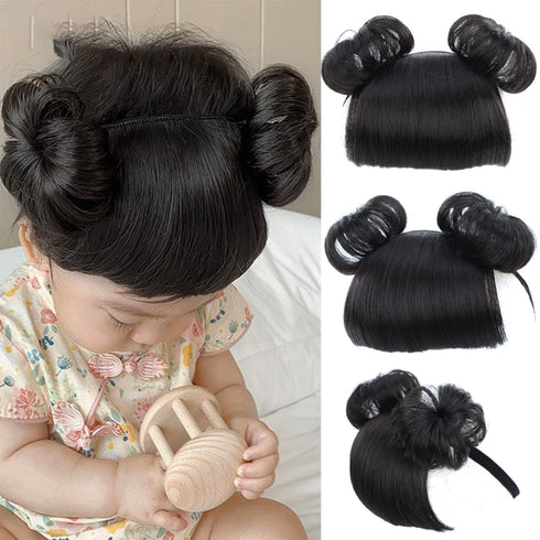 1 Pack Baby Wig Braid Hairband - Kids Baby Headband, Fake Bangs Hair Accessories (Black)