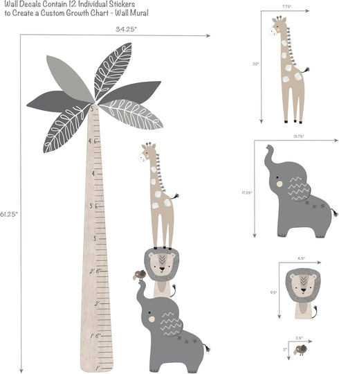 Kids Jungle Safari Growth Chart Wall Decals - Lambs & Ivy