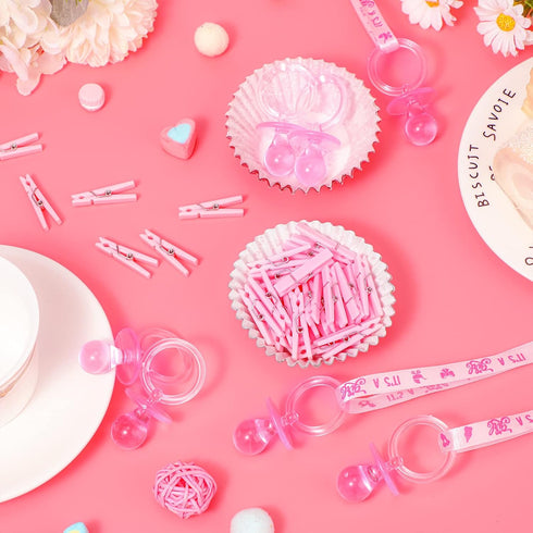 48 Sets Coume Baby Shower Pacifiers Necklace with Mini Clothes Pins Acrylic Pacifier Bulk Newborn Party Favors
