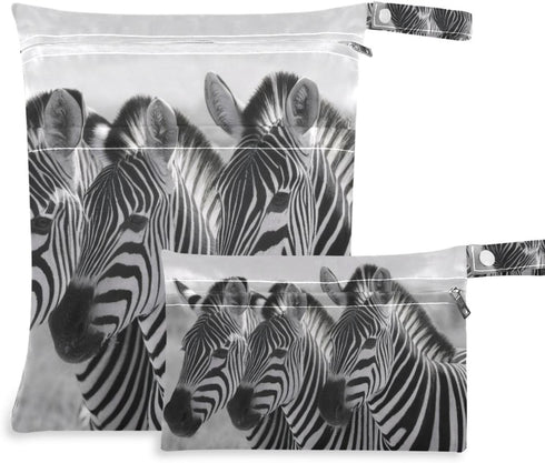 Gravopti Zebra Pattern Wet Dry Bags Set of 2, Reusable Waterproof Organizer with
