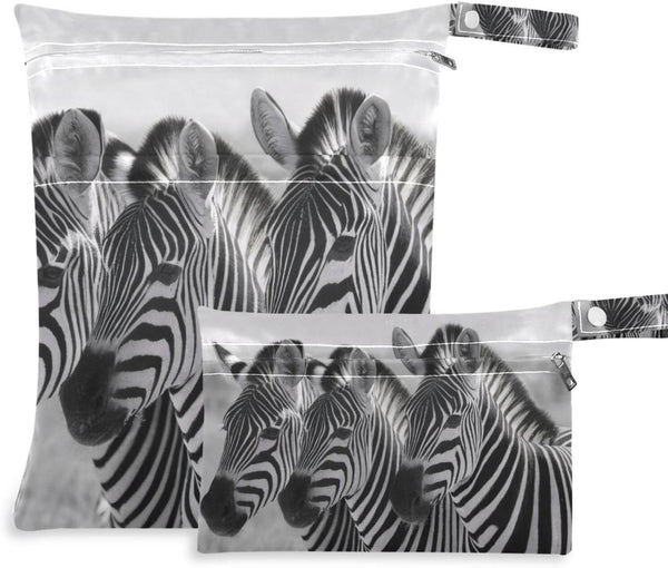 Gravopti Zebra Pattern Wet Dry Bags Set of 2, Reusable Waterproof Organizer with