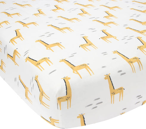 Lambs & Ivy Signature Giraffe Organic Cotton Fitted Crib Sheet - White/Yellow