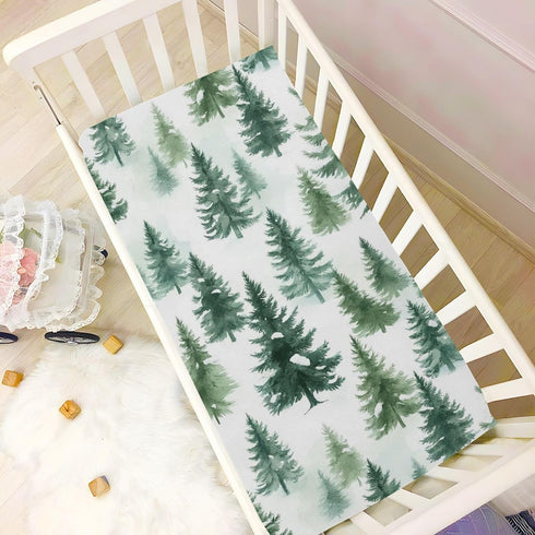 Sheet,39x27IN Pfrewn Christmas Crib Sheets for Boys Girls Woodland Rustic Forest Pine Trees Fitted Crib Sheet for Mini