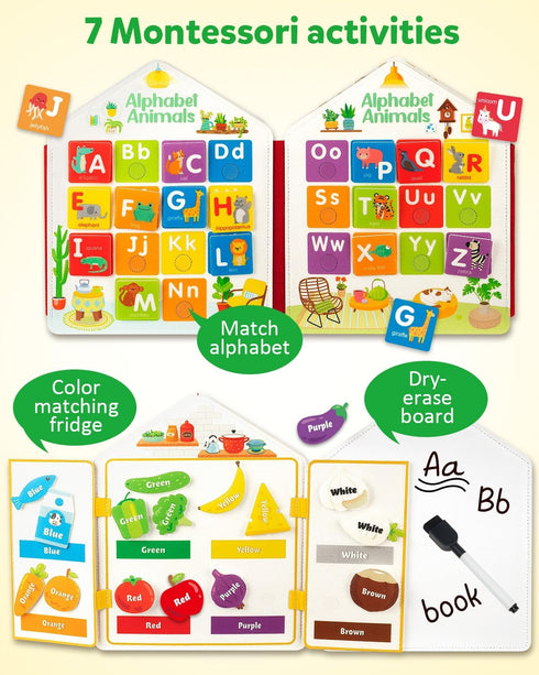 3 4 5 Coogam Toddler Felt Montessori Busy Book, Activity Busy Sensory Boards Fine Motor Skill Quiet Book Car Travel