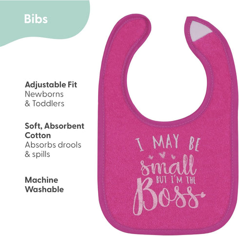 The Peanutshell Baby Girl Terry Bib Set of 8, 100% Cotton, Soft Absorbent Bibs for Newborn & Infant - Pink