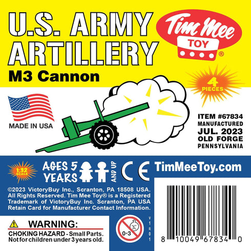 TimMee M3 ARTILLERY - Green 4pc Plastic Army Men Cannon Playset Made in USA