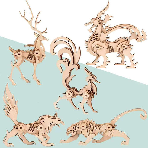 5 in 1 DIY 3D Wooden Animal Puzzles for Adults, Paintable Puzzle Kit for Home Decor & Stress Relief