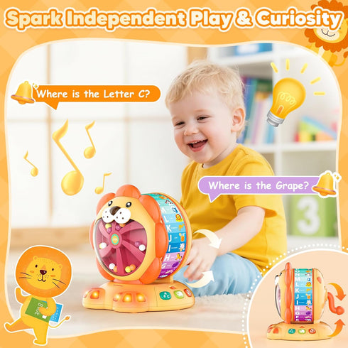 1-2 Alphabet Learning Toys for Toddlers Year Old, Lion Spin and Sing ABC Letter Interactive Toys with Lights Sound