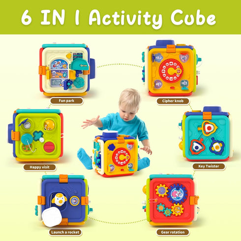 Busy Board for 1+ Year Old, Montessori Educational Toys for 1-4 Year Olds, 6-in-1 Early Development Gifts