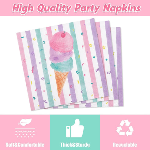 64 Set Summer 16 WERNNSAI Ice Cream Party Decorations - PCS Ice Cream Plates Napkins and Forks Popsicle Party