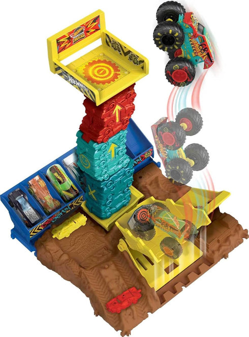 Hot Wheels Monster Trucks Playset & Toy Truck - Arena Smashers Demo Derby Car Jump Challenge