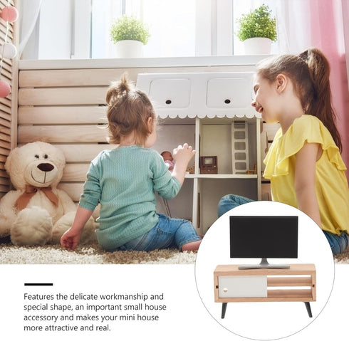Toyvian 1/12 Scale Dollhouse Miniature TV - Dollhouse Living Room Television, Mini TV Cabinet, Tiny TV Set Decor