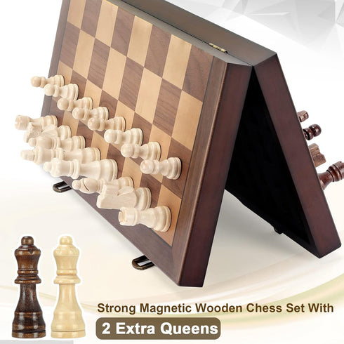 Set 12'' Sets Magnetic Wooden Chess for Adults Kids Chess Board with Handmade Pieces, Folding Portable Travel Unique
